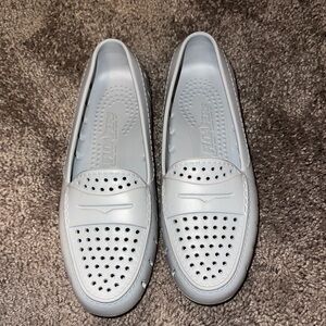 Gray Loafers with Perforated Design and Flat Sole